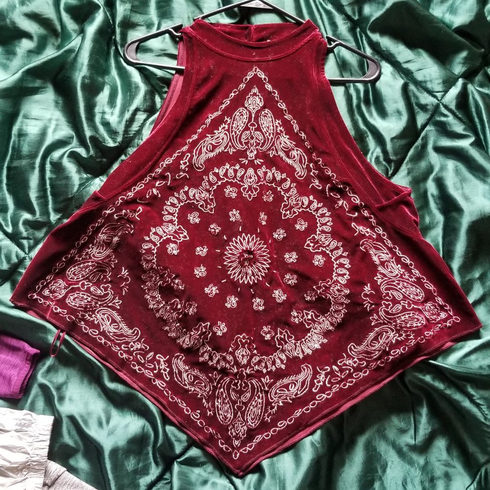 Deep red velvet tank top